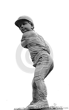 Statue of a young boy playing baseball in McDonough, United States Editorial Stock Photo