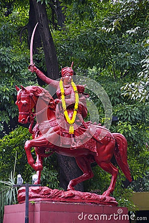 Statue of Zashichi Rani, Rani Laxmibai near Balgandharva Theater or Rangmandir, Pune Stock Photo