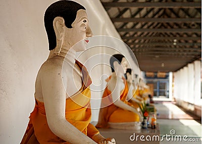 Statues of Arahant or Buddhist saints at Wat That Noi in Nakhon Si Thammarat Stock Photo