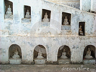 statues in a buddha temple in burma Stock Photo