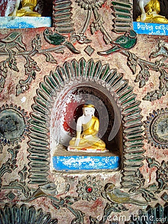 statues in a buddha temple in burma Stock Photo
