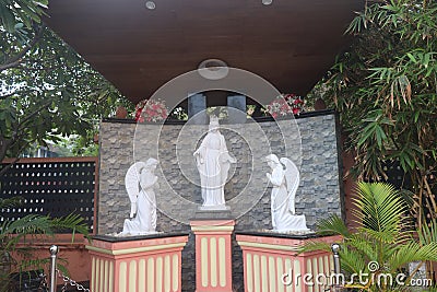 Statues in the compound outside Our Lady of Angels Church in Puducherry, India Stock Photo