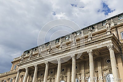 Statues on the facade of the royal residence in Buda Castle.Budapest Stock Photo