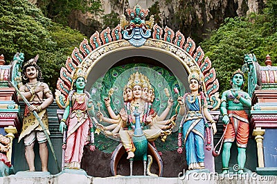 Statues of Hindu gods at the entrance to the Batu caves in Kuala Lumpur, Malaysia. Editorial Stock Photo