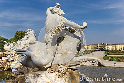 Statues of horsemaen in the gardens of Schonbrunn palace in Vienna Editorial Stock Photo