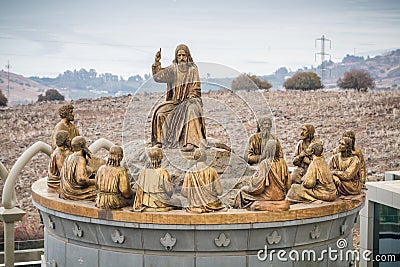 The statues of Jesus and Twelve Apostles, Domus Galilaeae in Israel Editorial Stock Photo