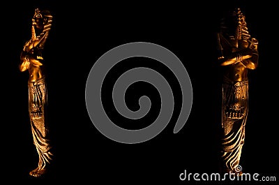 Statues of king egyptian pharaoh gods dead religion symbol isolated on black background Stock Photo