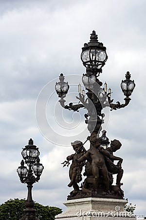 Statues and lanterns on Pont Alexander III, Paris, France Stock Photo