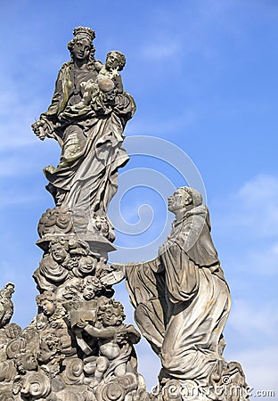 Statues of Madonna and St. Bernard on the Charles bridge in Prague Stock Photo
