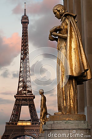 Statues of Paris at sunset.Paris.France. 21-06-2010 Editorial Stock Photo