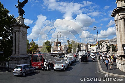 Statues on the Ponte Vittorio Emanuele II in Rome, Italy Editorial Stock Photo