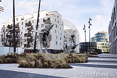 Statues on public places at former Waltrovka factory real estate Editorial Stock Photo