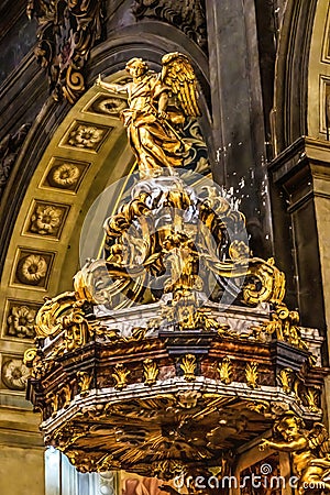 Statues Pulpit Hospital Hotel -Dieu Chapel Basilica Lyon France Editorial Stock Photo