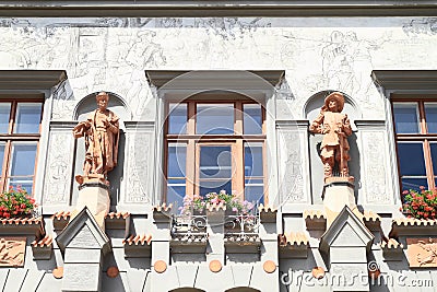Statues on renaissance house Stock Photo