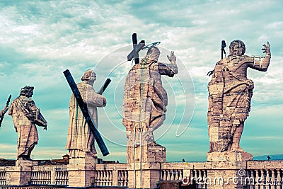 Statues on the roof of the Cathedral of St. Peter in Rome Editorial Stock Photo