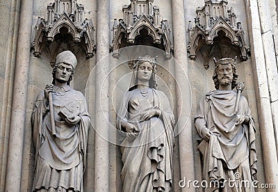 Statues of Saints on the portal of the Basilica of Saint Clotilde in Paris, France Stock Photo