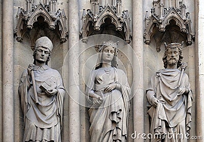 Statues of Saints on the portal of the Basilica of Saint Clotilde in Paris Stock Photo