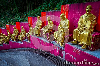 Statues at Ten Thousand Buddhas Monastery in Sha Tin, Hong Kong, China. Stock Photo