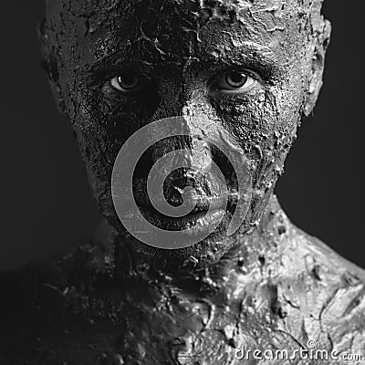 Statuesque woman in clay Stock Photo