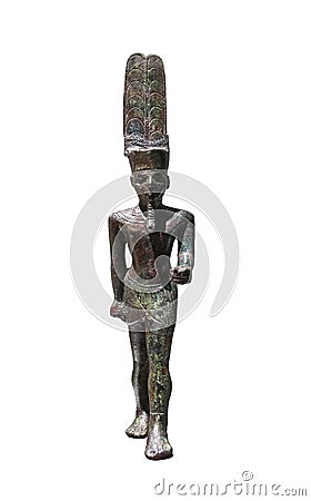 Statuette of Egyptian God Amun of bronze. Late Period 715 BC Editorial Stock Photo