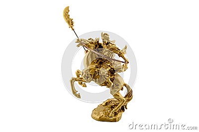 Statuette of the legendary Chinese general Guan Yu riding on a horseback. Stock Photo