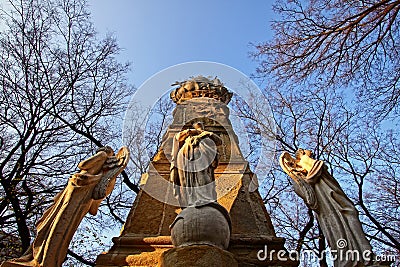 Statuettes on monument at town square in Subotica,Serbia Stock Photo