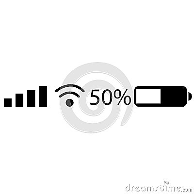 Status bar icon on white background. mobile phone system sign. flat style. wifi signal strength symbol. battery charge level logo Stock Photo