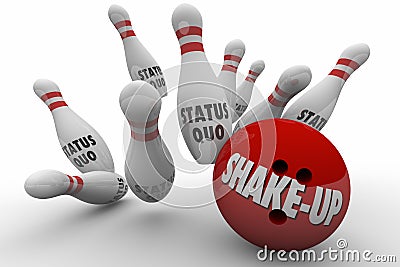 Status Quo Vs Shake-Up Bowling Ball Strike Stock Photo