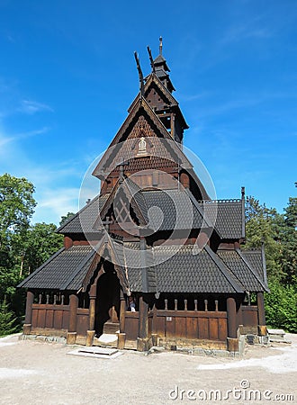 Stave church in Oslo Stock Photo