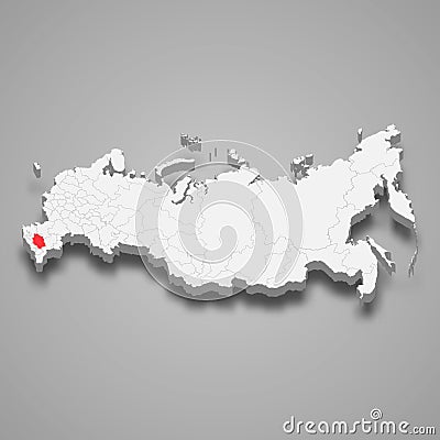 Stavropol region location within Russia 3d map Stock Photo