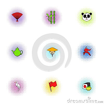 Stay in China icons set, pop-art style Vector Illustration