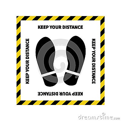 Social distancing. Footprint sign. Keep the 2 meter distance. Coronovirus epidemic protective. Vector Vector Illustration