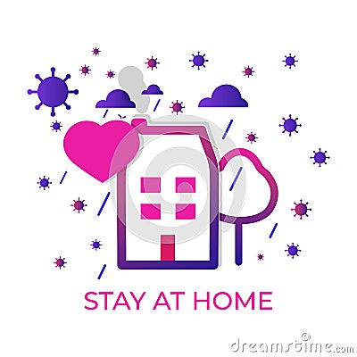 Stay at home banner closeup heart COVID 19 vector Vector Illustration