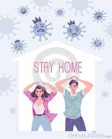 Preventive measures, stay at home awareness for social media Vector Illustration