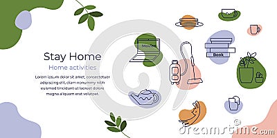 Stay home concept and illustration of different activities Vector Illustration