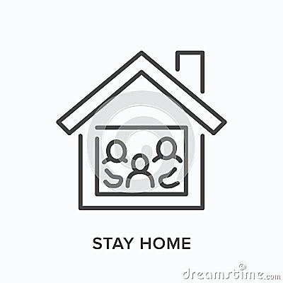 Stay home, domestic quarantine line icon. Vector outline illustration of family self isolation. Logotype pandemic Vector Illustration