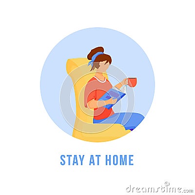 Stay at home flat detailed icon Vector Illustration