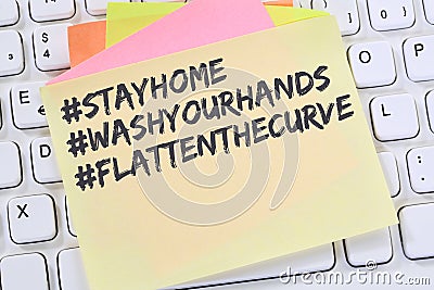 Stay home hashtag stayhome flatten the curve Corona virus coronavirus COVID-19 COVID health care message business concept Stock Photo