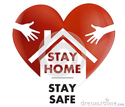 Stay home, with heart and house inside. Coronavirus, COVID 19 protection logo Stock Photo
