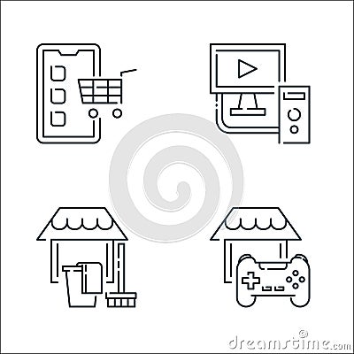 stay at home line icons. linear set. quality vector line set such as gaming, cleaning, computer Vector Illustration