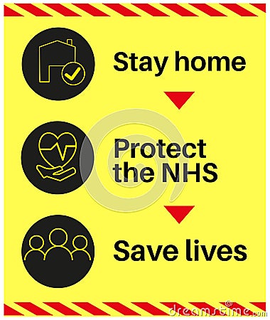 Stay Home Protect the NHS and save lives information sign on a yellow background Editorial Stock Photo