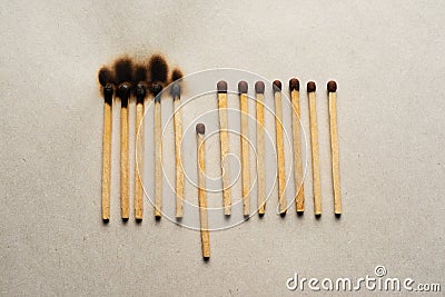 Stay home. quarantine concept. burnt and whole matches Stock Photo