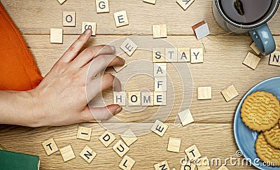 Stay home stay safe concept. Quarantine against coronavirus covid-19 in the world with a call to stay and work at home cozy. Stock Photo