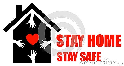 Stay at home social baner with house and heart inside Stock Photo