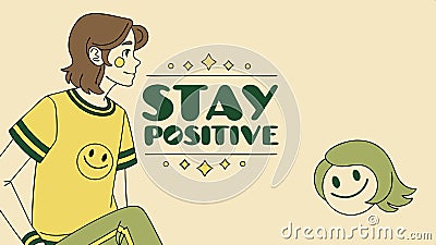 STAY POSITIVE text with smiley face, optimism and good vibes vector design Generative AI Vector Illustration