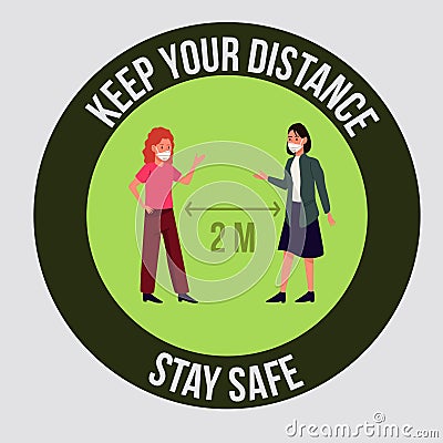 stay safe and social distancing covid19 prevention campaign Vector Illustration