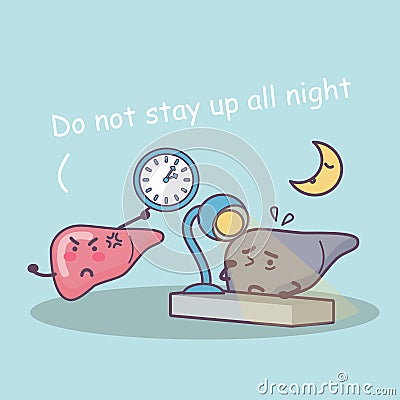 Stay up late damage liver Vector Illustration