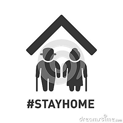 Stayhome Hashtag Sign with two Older Peoples. Coronavirus Protection Icon. Vector Vector Illustration