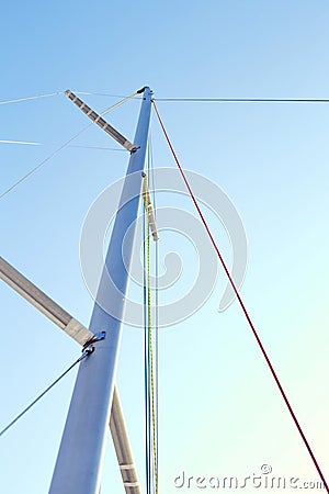 Staysail halyard on the mast Stock Photo