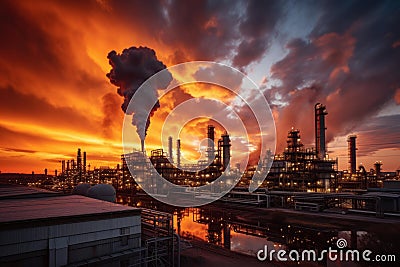 Steadfast Petrochemical operator at sunset. Generate Ai Stock Photo